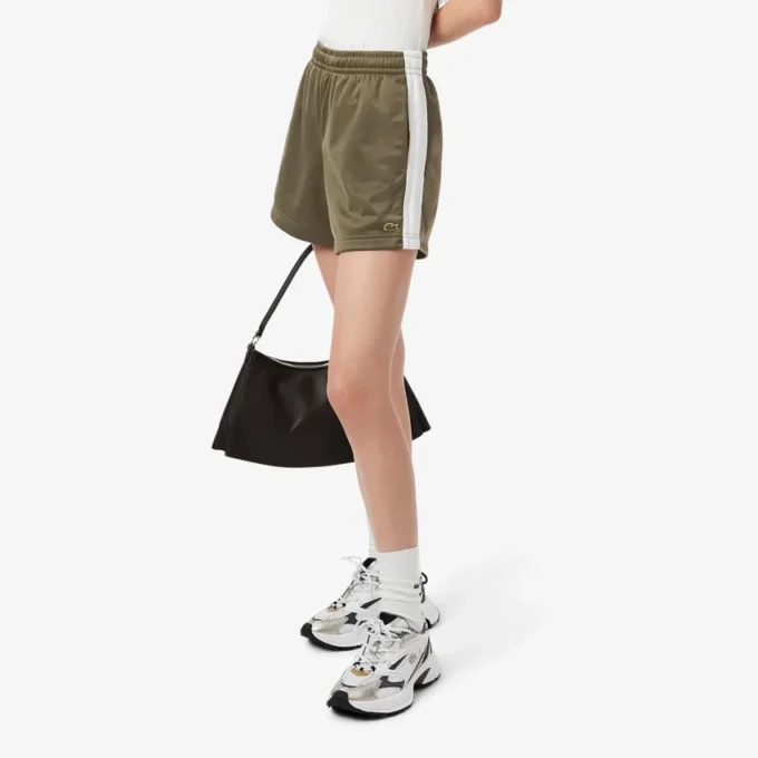 Damen-Shorts aus Satin-Jersey mit Pointelle-Streifen Damen-Shorts aus Satin-Jersey mit Pointelle-Streifen