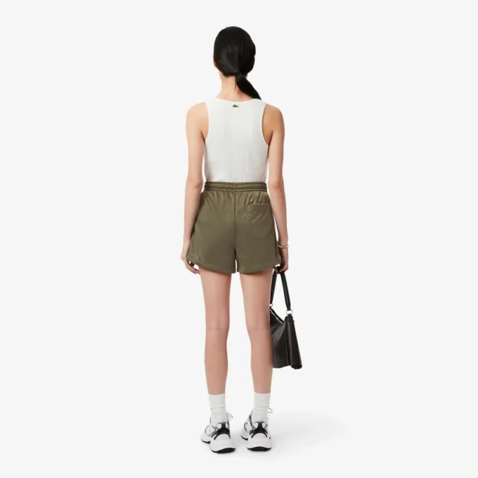 Damen-Shorts aus Satin-Jersey mit Pointelle-Streifen Damen-Shorts aus Satin-Jersey mit Pointelle-Streifen
