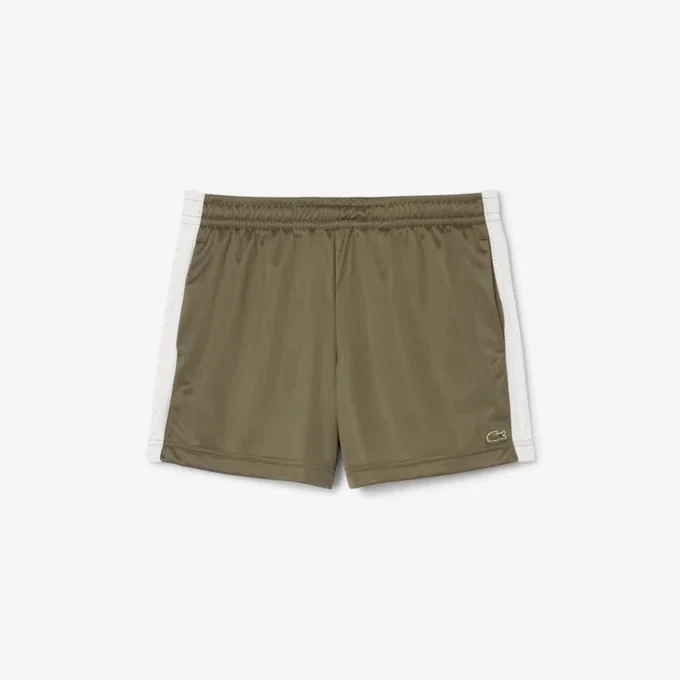 Damen-Shorts aus Satin-Jersey mit Pointelle-Streifen Damen-Shorts aus Satin-Jersey mit Pointelle-Streifen