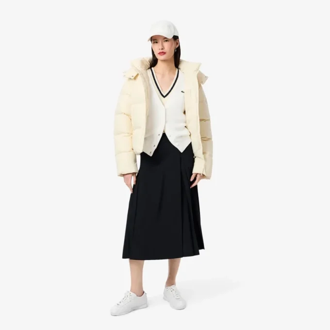 Damen-Strickjacke aus Baumwolle mit V-Ausschnitt und Moosmaschenmuster Damen-Strickjacke aus Baumwolle mit V-Ausschnitt und Moosmaschenmuster