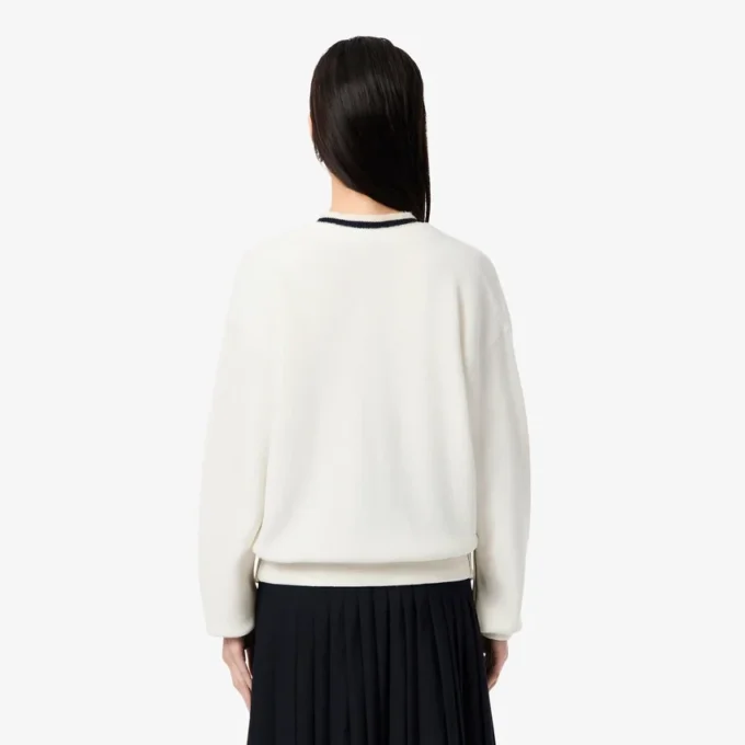 Damen-Strickjacke aus Baumwolle mit V-Ausschnitt und Moosmaschenmuster Damen-Strickjacke aus Baumwolle mit V-Ausschnitt und Moosmaschenmuster