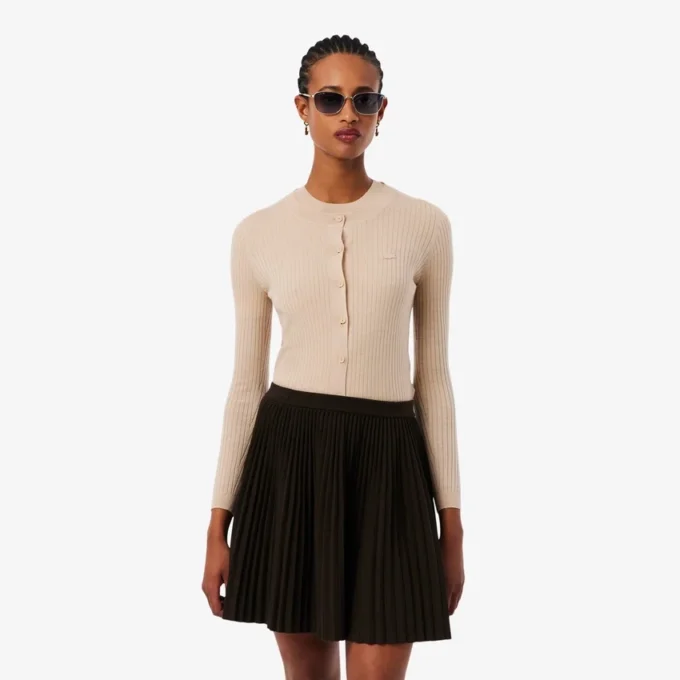 Damen-Strickjacke aus Merinowolle mit Rippstrick Damen-Strickjacke aus Merinowolle mit Rippstrick