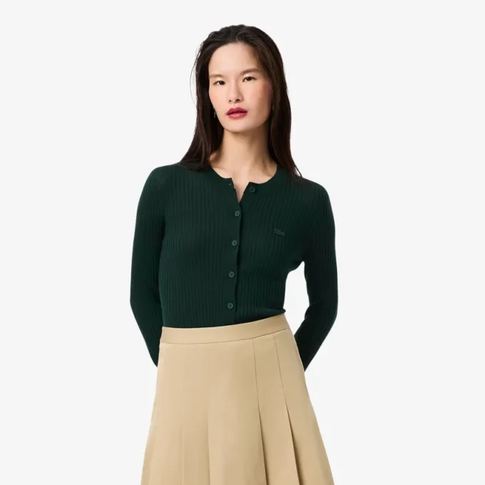 Damen-Strickjacke aus Merinowolle mit Rippstrick Damen-Strickjacke aus Merinowolle mit Rippstrick