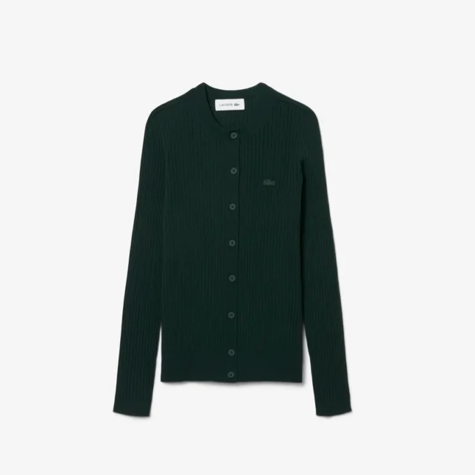 Damen-Strickjacke aus Merinowolle mit Rippstrick Damen-Strickjacke aus Merinowolle mit Rippstrick