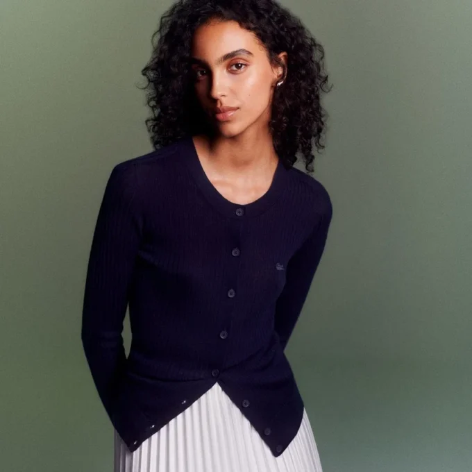 Damen-Strickjacke aus Merinowolle mit Rippstrick