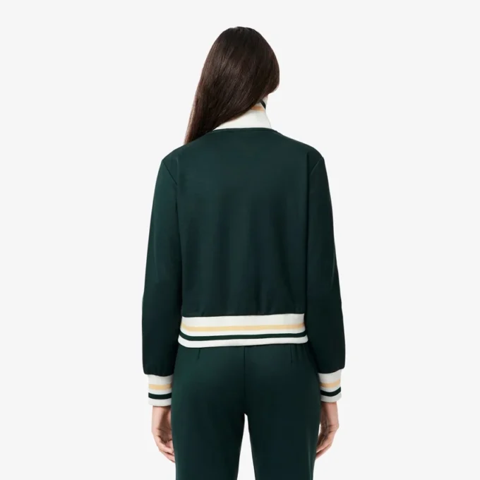 Damen-Sweatshirt mit Reißverschluss und Streifenakzenten Damen-Sweatshirt mit Reißverschluss und Streifenakzenten