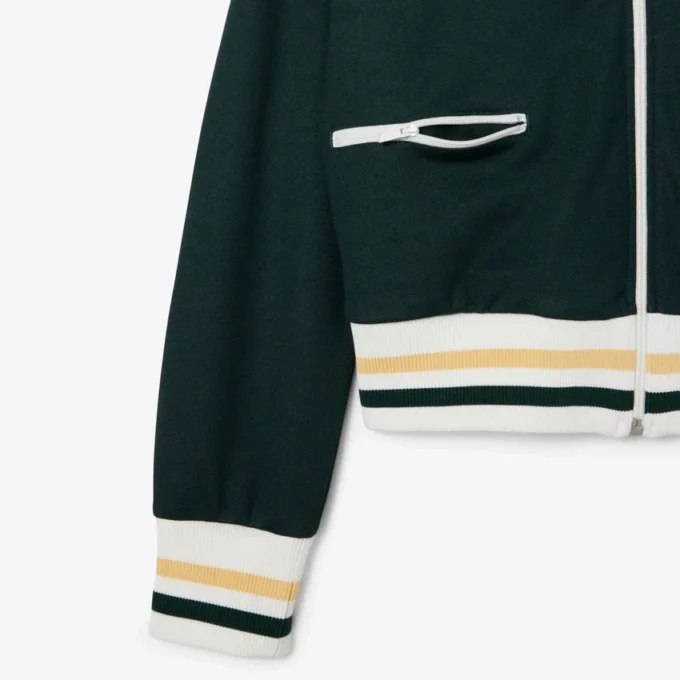 Damen-Sweatshirt mit Reißverschluss und Streifenakzenten Damen-Sweatshirt mit Reißverschluss und Streifenakzenten