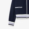 Damen-Sweatshirt mit Reißverschluss und Streifenakzenten Damen-Sweatshirt mit Reißverschluss und Streifenakzenten