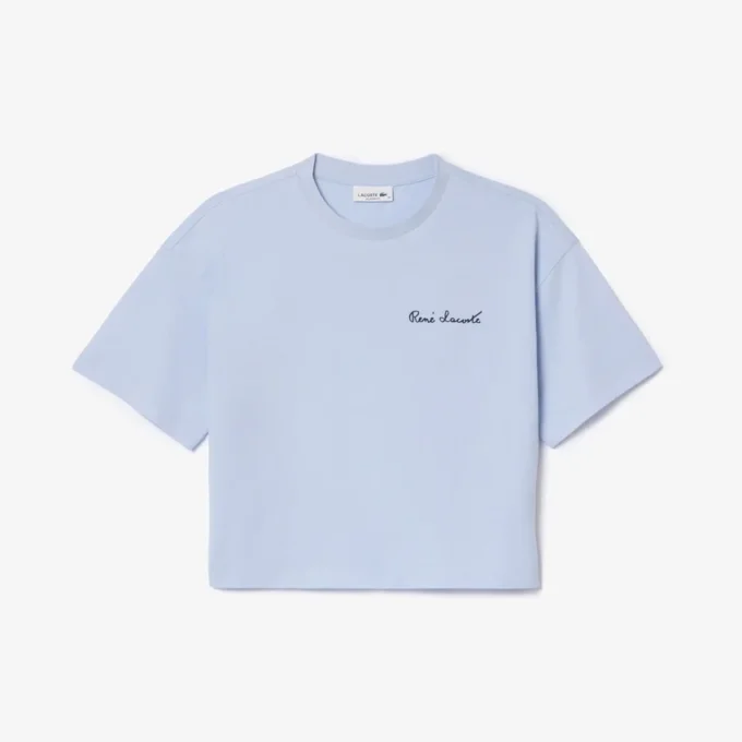 Damen-T-Shirt aus Baumwolle mit Markenlogo in lockerer Passform Damen-T-Shirt aus Baumwolle mit Markenlogo in lockerer Passform
