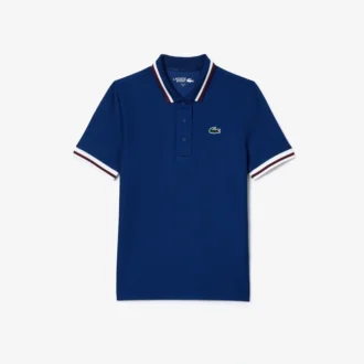 Damen-Tennis-Poloshirt mit UV-Schutz und gestreiftem Kragen Damen-Tennis-Poloshirt mit UV-Schutz und gestreiftem Kragen