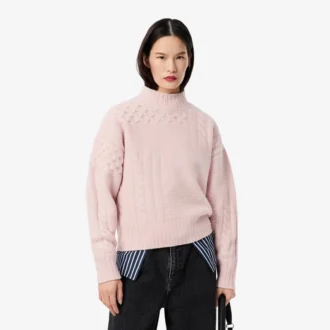 Damen-Wollpullover mit Patchwork-Effekt und hohem Kragen Damen-Wollpullover mit Patchwork-Effekt und hohem Kragen