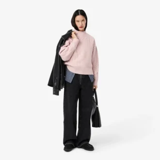 Damen-Wollpullover mit Patchwork-Effekt und hohem Kragen Damen-Wollpullover mit Patchwork-Effekt und hohem Kragen