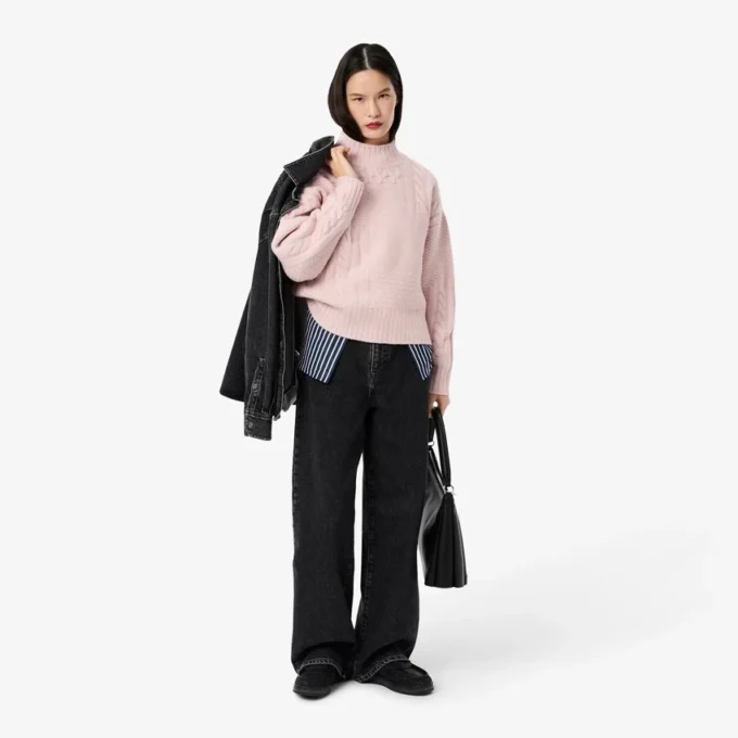 Damen-Wollpullover mit Patchwork-Effekt und hohem Kragen Damen-Wollpullover mit Patchwork-Effekt und hohem Kragen