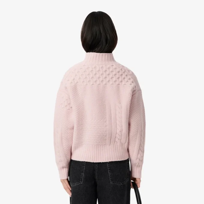 Damen-Wollpullover mit Patchwork-Effekt und hohem Kragen Damen-Wollpullover mit Patchwork-Effekt und hohem Kragen