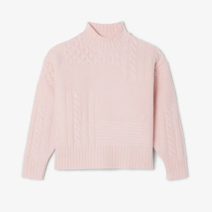 Damen-Wollpullover mit Patchwork-Effekt und hohem Kragen Damen-Wollpullover mit Patchwork-Effekt und hohem Kragen