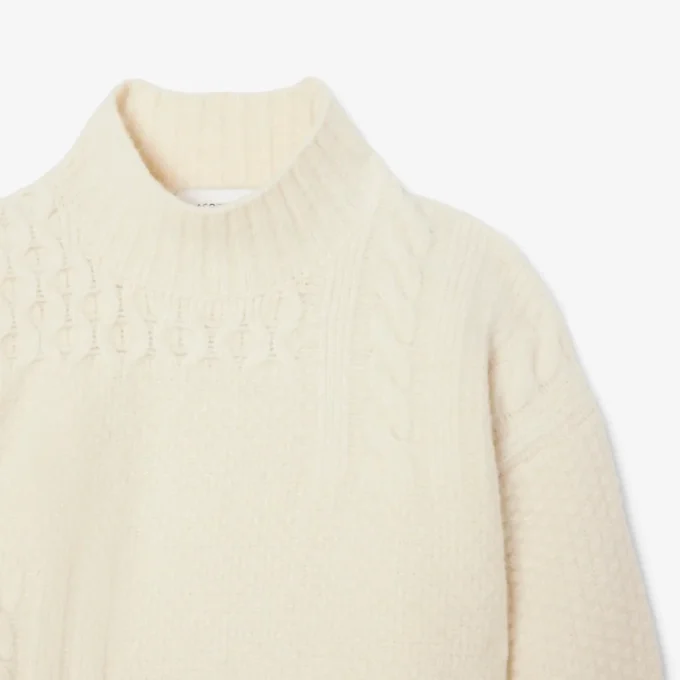 Damen-Wollpullover mit Patchwork-Effekt und hohem Kragen