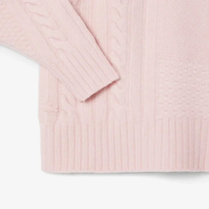 Damen-Wollpullover mit Patchwork-Effekt und hohem Kragen Damen-Wollpullover mit Patchwork-Effekt und hohem Kragen
