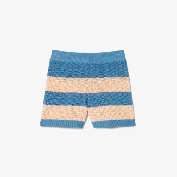 Gestreifte Mesh-Strick-Shorts Gestreifte Mesh-Strick-Shorts