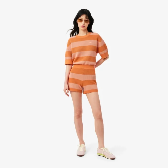 Gestreifte Mesh-Strick-Shorts Gestreifte Mesh-Strick-Shorts