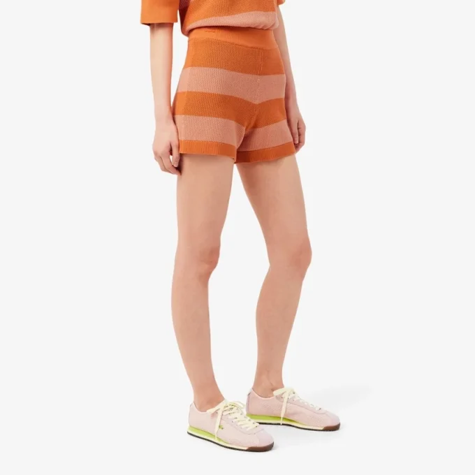 Gestreifte Mesh-Strick-Shorts Gestreifte Mesh-Strick-Shorts