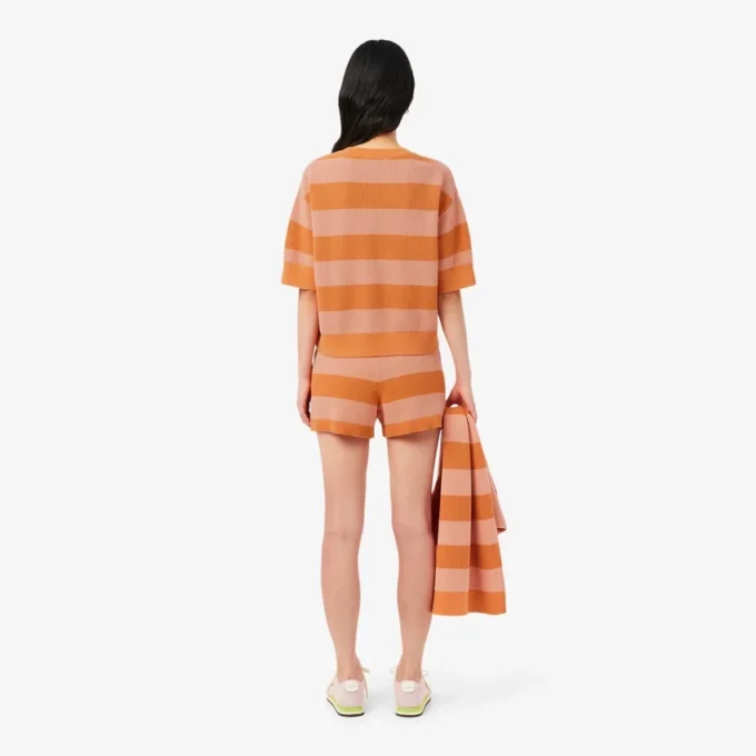 Gestreifte Mesh-Strick-Shorts Gestreifte Mesh-Strick-Shorts