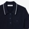 Gestreifter Pullover mit Zopfmuster und Poloshirt-Kragen Gestreifter Pullover mit Zopfmuster und Poloshirt-Kragen