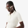 Gestreifter Pullover mit Zopfmuster und Poloshirt-Kragen Gestreifter Pullover mit Zopfmuster und Poloshirt-Kragen