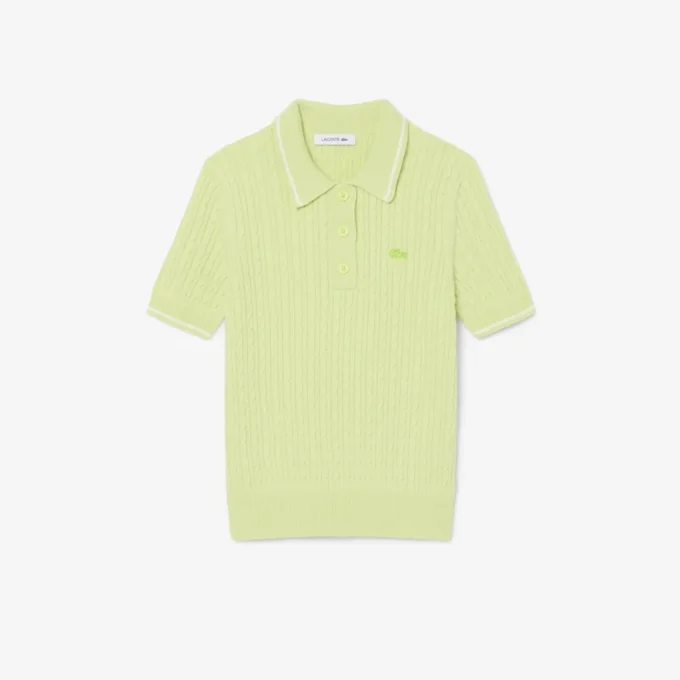 Gestreifter Pullover mit Zopfmuster und Poloshirt-Kragen Gestreifter Pullover mit Zopfmuster und Poloshirt-Kragen