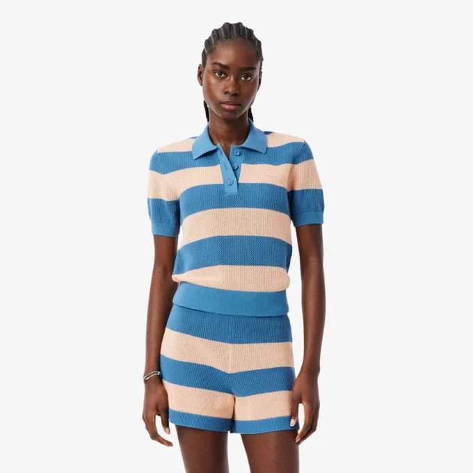 Gestreiftes Poloshirt aus Mesh-Strick