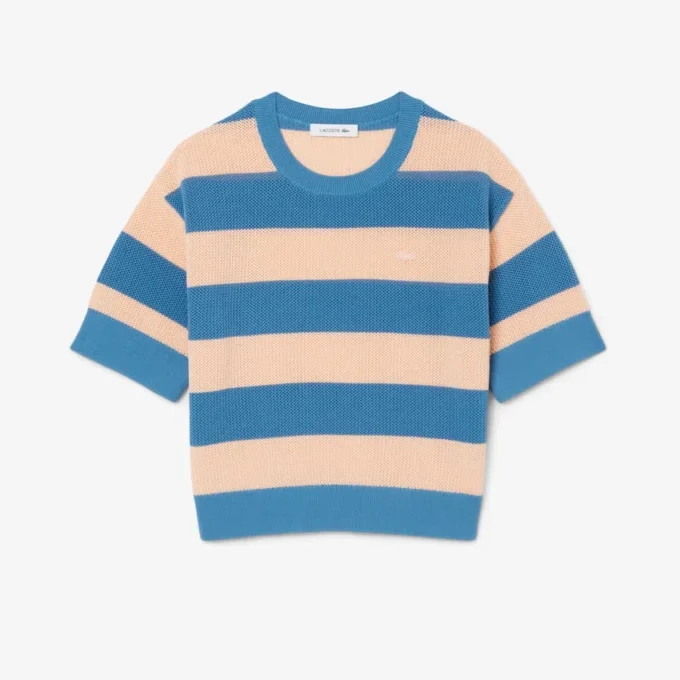 Gestreiftes T-Shirt aus Mesh-Strick
