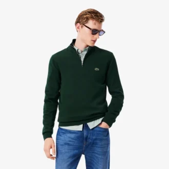 Herren-Baumwollpullover mit Reißverschluss und hohem Kragen