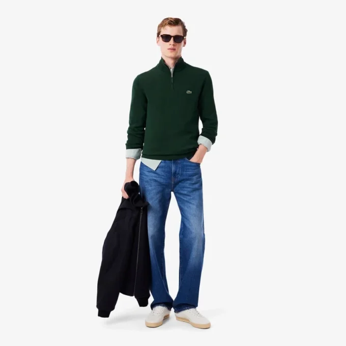 Herren-Baumwollpullover mit Reißverschluss und hohem Kragen Herren-Baumwollpullover mit Reißverschluss und hohem Kragen