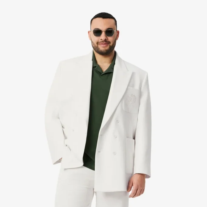 Herren-Blazer mit doppelter Knopfleiste und gesticktem Heritage-Emblem Herren-Blazer mit doppelter Knopfleiste und gesticktem Heritage-Emblem