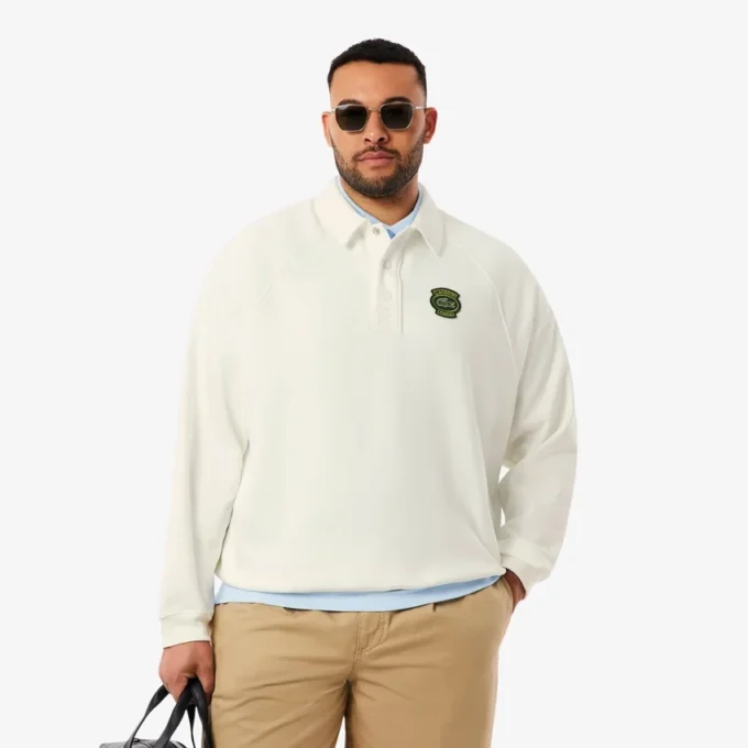 Herren-Fleece-Sweatshirt mit Polo-Kragen in lockerer Passform Herren-Fleece-Sweatshirt mit Polo-Kragen in lockerer Passform