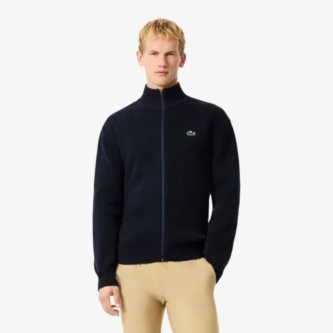 Herren-Golfpullover aus geripptem Strick mit Reißverschluss Herren-Golfpullover aus geripptem Strick mit Reißverschluss