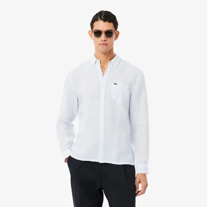 Herren-Leinenhemd mit geriffeltem Schnitt Herren-Leinenhemd mit geriffeltem Schnitt