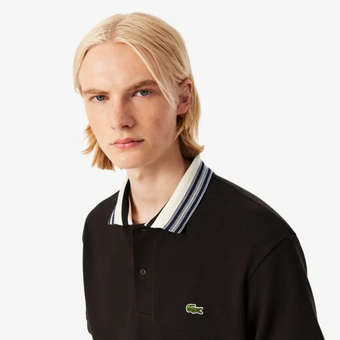 Herren-Poloshirt „Made in France“ mit klassischer Passform und gestreiftem Kragen