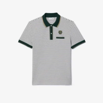 Herren-Poloshirt mit gerader Passform und Streifenmuster aus Mini-Piqué