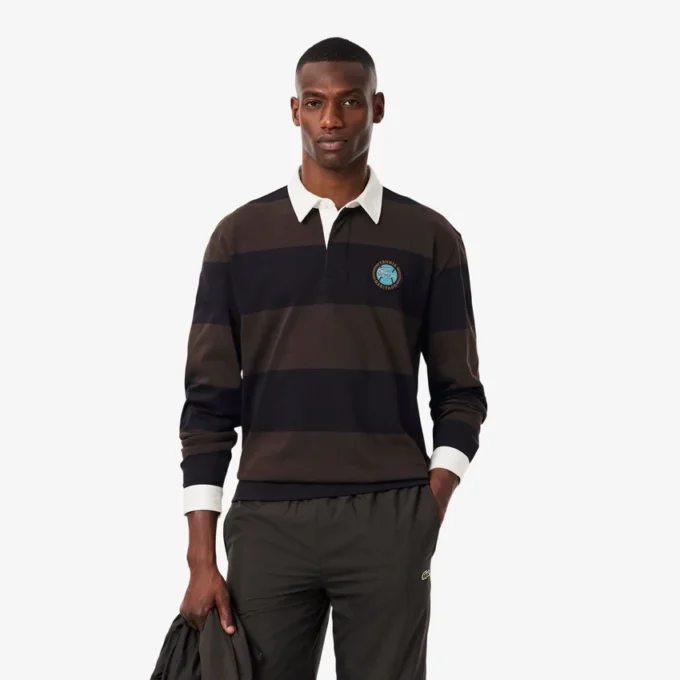 Herren-Poloshirt mit gestreiftem Muster und lockerer Passform