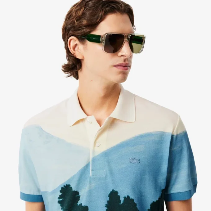 Herren-Poloshirt mit klassischer Passform und Petit-Piqué-Print
