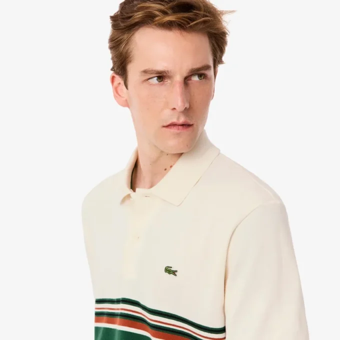 Herren-Poloshirt mit Streifen in klassischer Passform, hergestellt in Frankreich Herren-Poloshirt mit Streifen in klassischer Passform, hergestellt in Frankreich