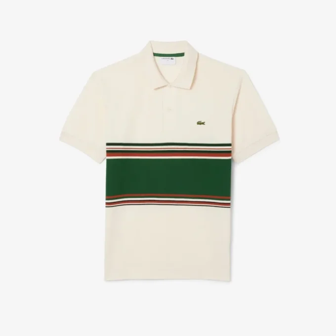 Herren-Poloshirt mit Streifen in klassischer Passform, hergestellt in Frankreich Herren-Poloshirt mit Streifen in klassischer Passform, hergestellt in Frankreich