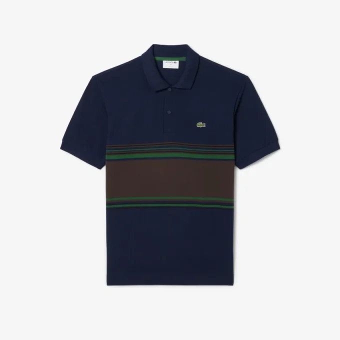 Herren-Poloshirt mit Streifen in klassischer Passform, hergestellt in Frankreich Herren-Poloshirt mit Streifen in klassischer Passform, hergestellt in Frankreich