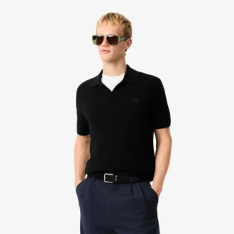 Herren-Pullover aus Baumwoll-Blend mit offenem Polokragen