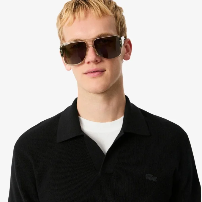Herren-Pullover aus Baumwoll-Blend mit offenem Polokragen Herren-Pullover aus Baumwoll-Blend mit offenem Polokragen