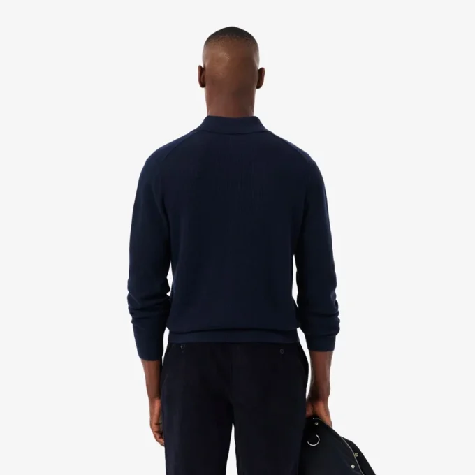 Herren-Pullover aus Baumwoll-Woll-Blend mit halbem Reißverschluss und Polokragen
