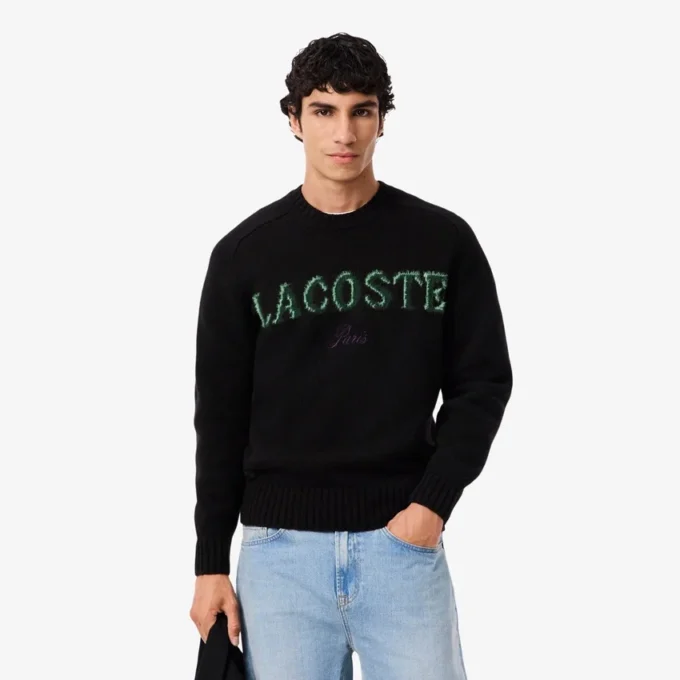 Herren-Pullover aus Wolle mit Intarsien-Logo Herren-Pullover aus Wolle mit Intarsien-Logo