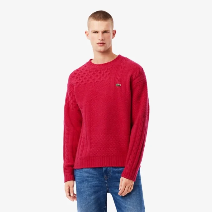Herren-Pullover aus Wolle mit Patchwork-Effekt in lockerer Passform Herren-Pullover aus Wolle mit Patchwork-Effekt in lockerer Passform