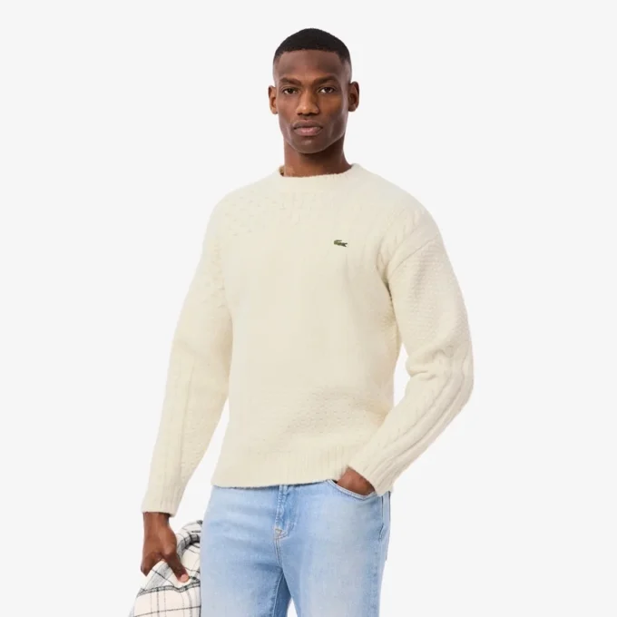 Herren-Pullover aus Wolle mit Patchwork-Effekt in lockerer Passform Herren-Pullover aus Wolle mit Patchwork-Effekt in lockerer Passform