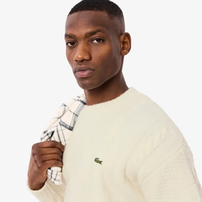 Herren-Pullover aus Wolle mit Patchwork-Effekt in lockerer Passform Herren-Pullover aus Wolle mit Patchwork-Effekt in lockerer Passform